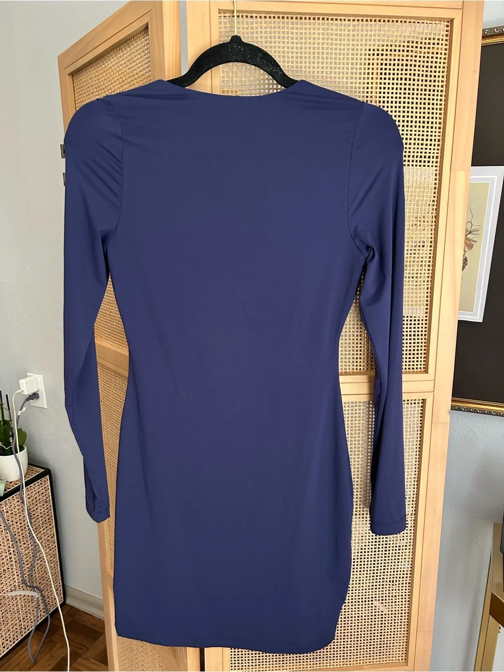 Navy Blue Square Neck Bodycon Mini Dress Long Sleeve Size M - Picture 3 of 6